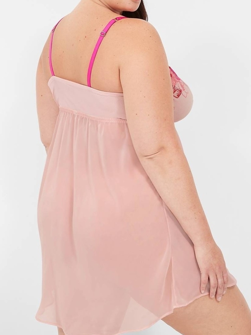 Cacique Pink Floral Mesh Babydoll Chemise Plus Size 22/24 NWT Sexy Babydoll - Picture 2 of 5